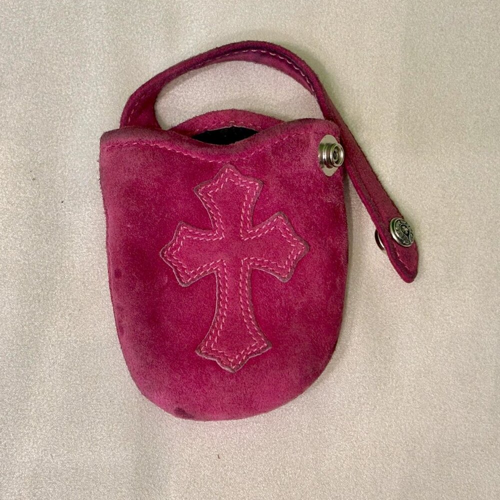 Chrome Hearts Vintage Pink Suede Mini Pouch with Cross Patch Accent (Used)